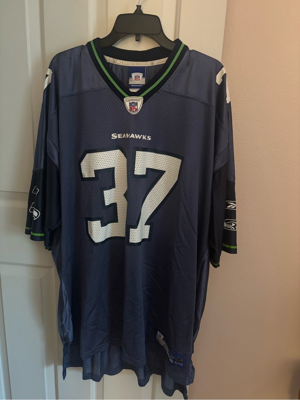 Reebok Seattle Seahawks #37 Navy and Green Football Jersey